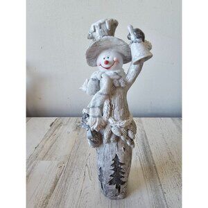 Transpac vintage large winter snowman resin white glitter bell tree wreath statu